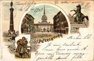 1903 Saint Petersburg, Petrograd, Leningrad; LAmiraute, Colonne de Victoire / Admiralty, Alexander Column. Louis Glaser Art Nouveau, floral, litho (EK)