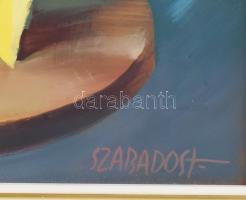 Szabados János (1937-): Rózsák. Olaj, farost, jelzett, fakeretben, 70×50 cm