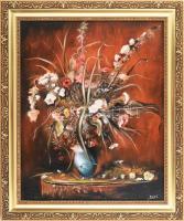 Suri jelzéssel: Virágcsendélet. Olaj, vászon. Dekoratív fakeretben. 50x40 cm