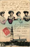 1909 Czestochowa, Jasna Góra. Art Nouveau montage with ladies. TCV card (EK)