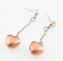 Ezüst(Ag) szívecskés fülbevalópár sróf nélkül, jelzett, h: 4 cm, bruttó: 2,5 g