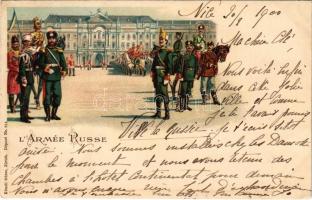 1900 Saint Petersburg, Petrograd, Leningrad; L'Armée Russe / Russian Army in front of the Winter Palace. Künzli Nr. 914. Art Nouveau, floral, litho