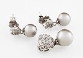 Ezüst(Ag) gyöngyös ékszerszett, fülbevalópár és medál, jelzett, bruttó: 4,3 g