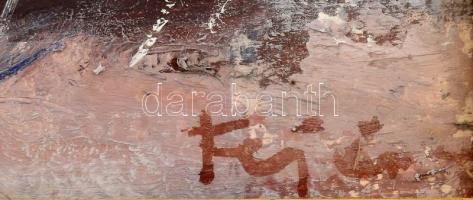 Fejér Csaba(1936-2002): Fehér ló, fogatban. Olaj, farost, jelzett, 35x50 cm Üvegezett keretben