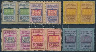 1945-1946 Budapest Székesfőváros 12 db forgalmiadó bélyeg, 6 érték, párokban