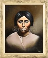 Suri jelzéssel: Indián. Olaj, karton. Dekoratív fakeretben. 30x25 cm