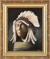 Suri jelzéssel: Indián törzsfőnök. Olaj, karton. Dekoratív fakeretben. 30x25 cm
