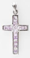 Ezüst(Ag) kereszt medál lila kővel, jelzett, h: 3 cm, bruttó: 2,7 g
