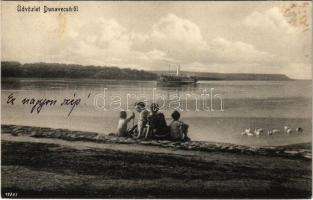 1931 Dunavecse, Duna részlet, gőzhajó. Takács testvérek kiadása (fl)