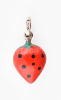 Ezüst(Ag) zománcozott eper medál, jelzett, h: 1,5 cm, bruttó: 1,4 g