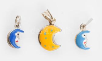 Ezüst(Ag) zománcozott hold medál, 3 db, jelzett, h: 1-1,5 cm, bruttó: 2,2 g