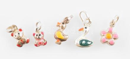 Ezüst(Ag) zománcozott gyerek medálok, 5 db, jelzett, bruttó: 4,7 g