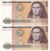 Peru 1987. 500I (2x) sorszámkövetők T:UNC,AU Peru 1987. 500 Intis (2x) consecutive serials C:UNC,AU Krause P#134