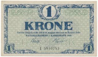 Dánia 1918. 1K 7 jegyű sorszám T:AU Denmark 1918. 1 Krone with 7 digit serial C:AU Krause P#12d