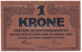 Dánia 1914. 1K 6 jegyű sorszám T:F erős papír Denmark 1914. 1 Krone with 6 digit serial C:F strong paper Krause P#10