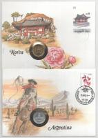 5db-os érmés boríték tétel, mind különféle és német nyelvű tájékoztatóval, benne: Türkmenisztán, Szv...