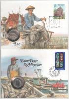 5db-os érmés boríték tétel, mind különféle és német nyelvű tájékoztatóval, benne: Thaiföld, Banglade...