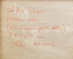 Szőke Tibor (1961-): Borús idő (Út Tiszapüspökibe). Olaj, vászon. Jelzett. Hátoldalán autográf felir...