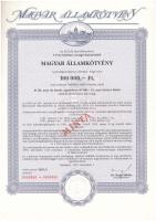 Budapest 1991. "Magyar Államkötvény" kötvény 100.000Ft-ról, "MINTA" felülbélyegzéssel és "0000000"-ás sorszámmal T:I-