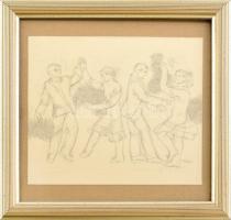 B. Séday Mária (1925-2009): Táncospárok. Ceruza, papír, jelzett. Üvegezett fakeretben. 15×17 cm