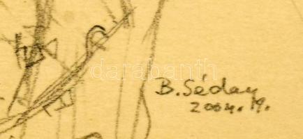 B. Séday Mária (1925-2009): Táncospárok. Ceruza, papír, jelzett. Üvegezett fakeretben. 15×17 cm