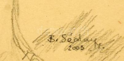 B. Séday Mária (1925-2009): Négy táncoló hölgy. Ceruza, papír, jelzett. Üvegezett fakeretben. 20×20 ...