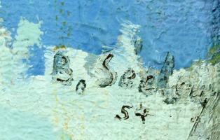 B. Séday Mária (1925-2009): A búcsúzó. Olaj, farost, jelzett. Hátoldalán autográf felirattal. Dekora...