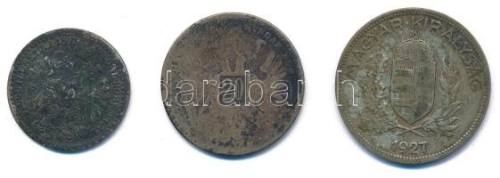 1872. 10kr Ag "Ferenc József" + 20kr Ag "Ferenc József" + 1927. 1P Ag C:F patina