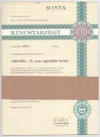Budapest 1990. "Kincstárjegy" 1.000.000Ft névértékű kincstárjegy szárazpecséttel, "MINTA" felülbélyegzéssel és "0000000"-ás sorszámmal (2x) T:I
