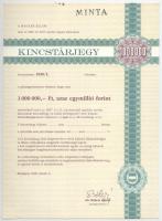 Budapest 1990. "Kincstárjegy" 1.000.000Ft névértékű kincstárjegy szárazpecséttel, "MI...