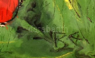 BE jelzéssel: Kála. Tűzzománc, rézlemez, jelzett, fakeretben, 15×10 cm