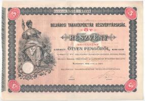 Budapest 1926. "Belvárosi Takarékpénztár Részvénytársaság" öt részvénye egyben 250P-ről (2x), szárazpecséttel és szelvényekkel T:VF