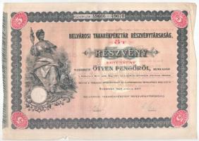 Budapest 1926. "Belvárosi Takarékpénztár Részvénytársaság" öt részvénye egyben 250P-ről (2...