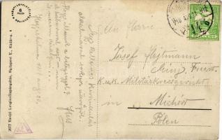 1916 Hegyeshalom, Állami óvoda, evangélikus templom. Vasúti levelezőlapárusítás (fl)