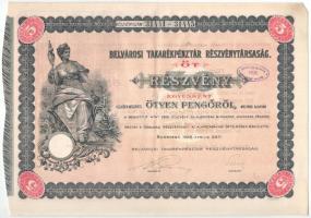 1926. Budapest "Belvárosi Takarékpénztár Részvénytársaság" öt részvénye egyben 250P-ről (2x), sorszámkövetők, szárazpecséttel és szelvényekkel T:VF