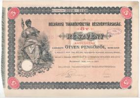 1926. Budapest "Belvárosi Takarékpénztár Részvénytársaság" öt részvénye egyben 250P-ről (2...