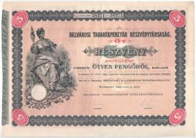 Budapest 1926. "Belvárosi Takarékpénztár Részvénytársaság" öt részvénye egyben 250P-ről (2x), sorszámkövetők, szárazpecséttel és szelvényekkel T:VF