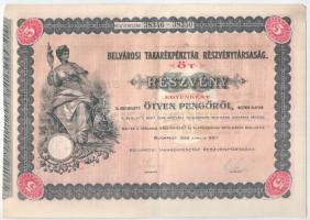 1926. Budapest "Belvárosi Takarékpénztár Részvénytársaság" öt részvénye egyben 250P-ről (2...