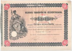 Budapest 1926. "Belvárosi Takarékpénztár Részvénytársaság" öt részvénye egyben 250P-ről (2...