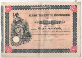 Budapest 1926. "Belvárosi Takarékpénztár Részvénytársaság" öt részvénye egyben 250P-ről (2x), szárazpecséttel és szelvényekkel T:VF