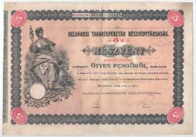 Budapest 1926. "Belvárosi Takarékpénztár Részvénytársaság" öt részvénye egyben 250P-ről (2...