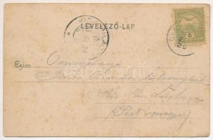 1903 Balatongyörök, Meszesgyörök; Balaton mellett, csónakos, templom. Mérei Ignác 100. (fl)