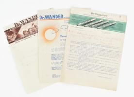 cca  1938 Dr. Wander Gyógyszer- és Tápszergyár Rt 3 db klf grafikus levél