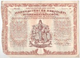 Budapest 1917. "Hadsegítési és Népjóléti nyereménykölcsön" nyereménykötvény 40K-ról, szára...