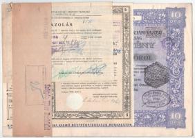 Budapest 1925. "Rimamurány-Salgó-Tarjáni Vasmű Részvény-Társaság" tíz részvénye egyenként 50P-ről, összesen 500P-ről (2x) sorszámkövetők, szárazpecséttel és bélyegzésekkel, szelvényekkel, mellette a "Budapesti Giro- és Pénztár-egylet Részvénytársaság" igazolása + 1946. "A Rimamurány-Salgó-Tarjáni Vasmű Részvénytársaság" részvény utalványa, kötegelővel T:VF