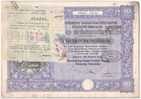 Budapest 1925. "Rimamurány-Salgó-Tarjáni Vasmű Részvény-Társaság" tíz részvénye egyenként ...