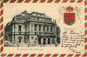1901 Budapest VI. Kir. Operaház. Szecessziós magyar címeres dombornyomott keret (szakadások / tears)