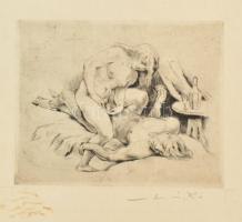 Mihályi (Müller) Rezső (1889-1972): 3 db pornográf grafika. Rézkarc, papír, jelzett. 10x13 cm