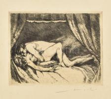 Mihályi (Müller) Rezső (1889-1972): 3 db pornográf grafika. Rézkarc, papír, jelzett. 10x13 cm