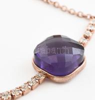 Ezüst(Ag) ékszerszett: lila köves fülbevalópár medálos nyaklánccal, karkötő, jelzett, sérült, bruttó...